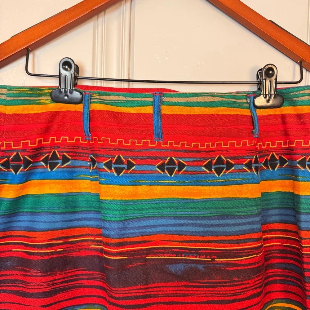 Vintage Breeches Aztec Western Maxi Wrap Skirt 100% cotton Ranchwear Boho SZ 14 - Picture 8 of 13